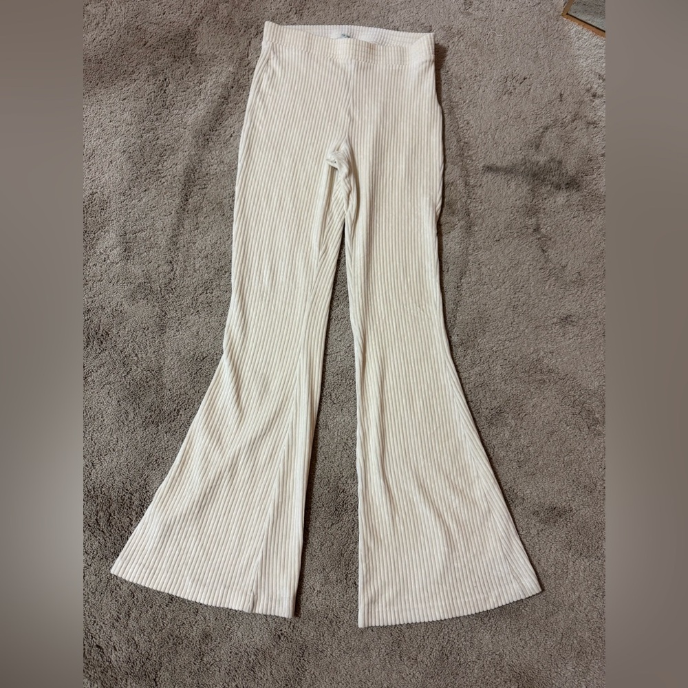 Aerie Flare Velvet Velour Cream Lounge Pants
